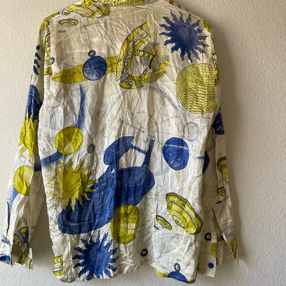 Vintage sun and moon celestial silk long sleeve button up - Picture 4 of 8